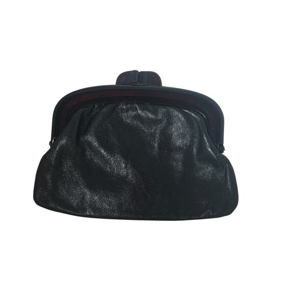 Vintage Black Leather Small Clutch 7” x 5” Snap Closure Made in Italy Clean - Picture 1 of 7